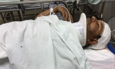Pastor Abílio Santana em maca de hospital após acidente.